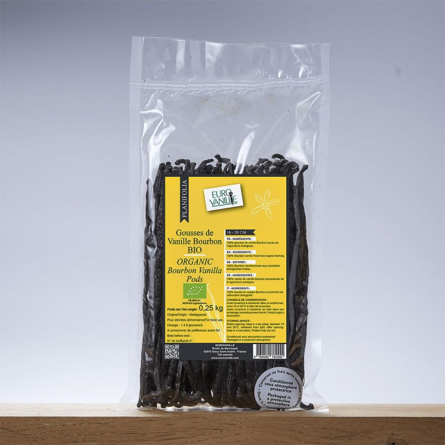Baccelli di Vaniglia Bourbon BIO – 16-20 cm – Sacchetto da 250g | Eurovanille