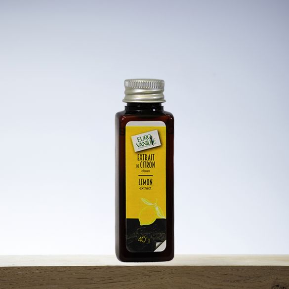 Extrait de citron doux Eurovanille, 40 g (réf. 9600), étiquette de face visible. © Eurovanille 2026 – Source : www.eurovanille-vanifolia.com